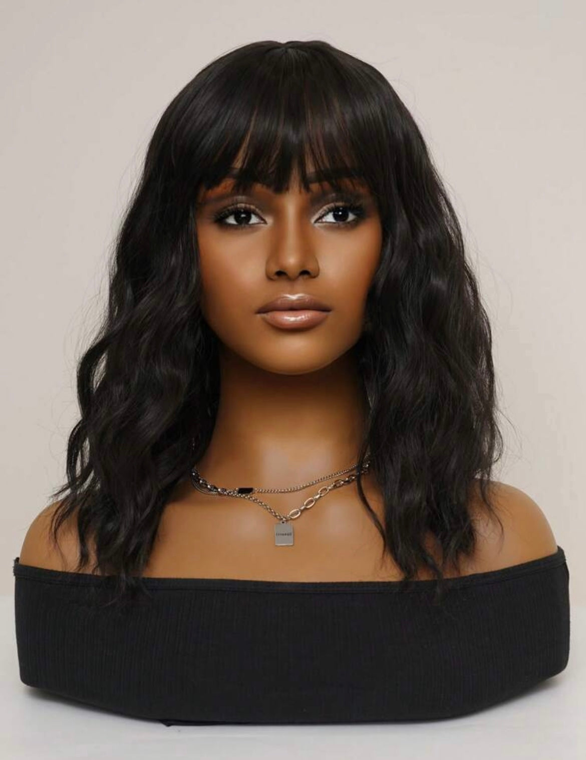 Wig Women Short Wavy Curly Hair Natural Black Bangs Wig For Daily Wear Natural Hair