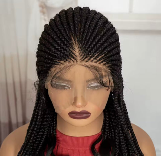 Braided Wig with Wavy Ends Synthetic Full Lace Braided Lace Wig with Baby Hair Knotless Braids Wigs for Black Women