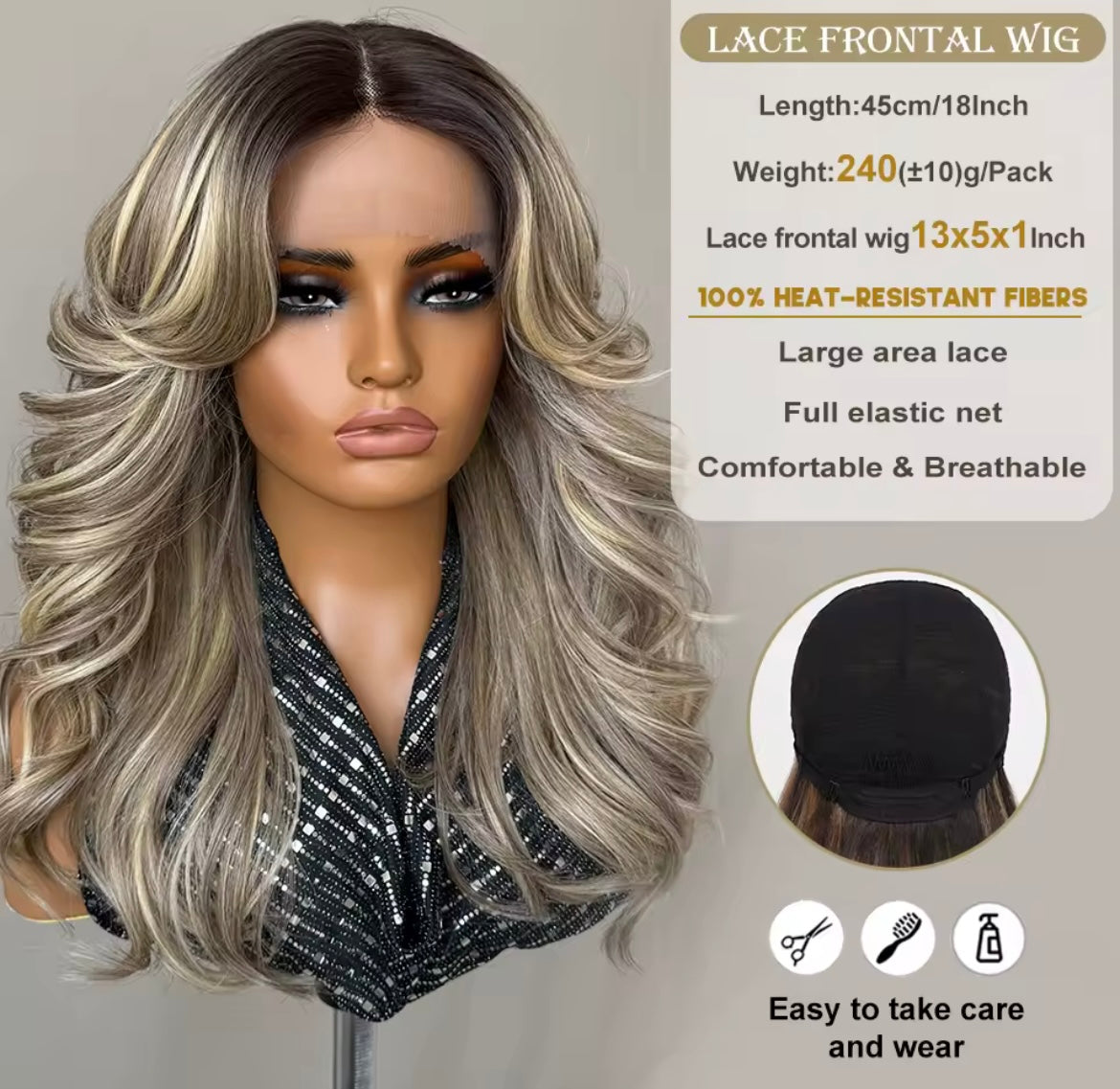 Ombre Brown Blonde Synthetic Body Wave Lace Front for Women Wavy Wig with Baby Hair