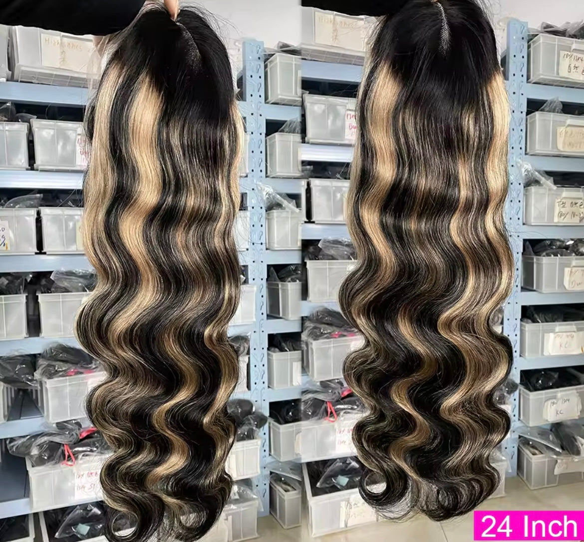 Wave Wig Human Hair Lace Frontal Wig Ombre Blonde Highlight Brazilian Hair Front Wigs