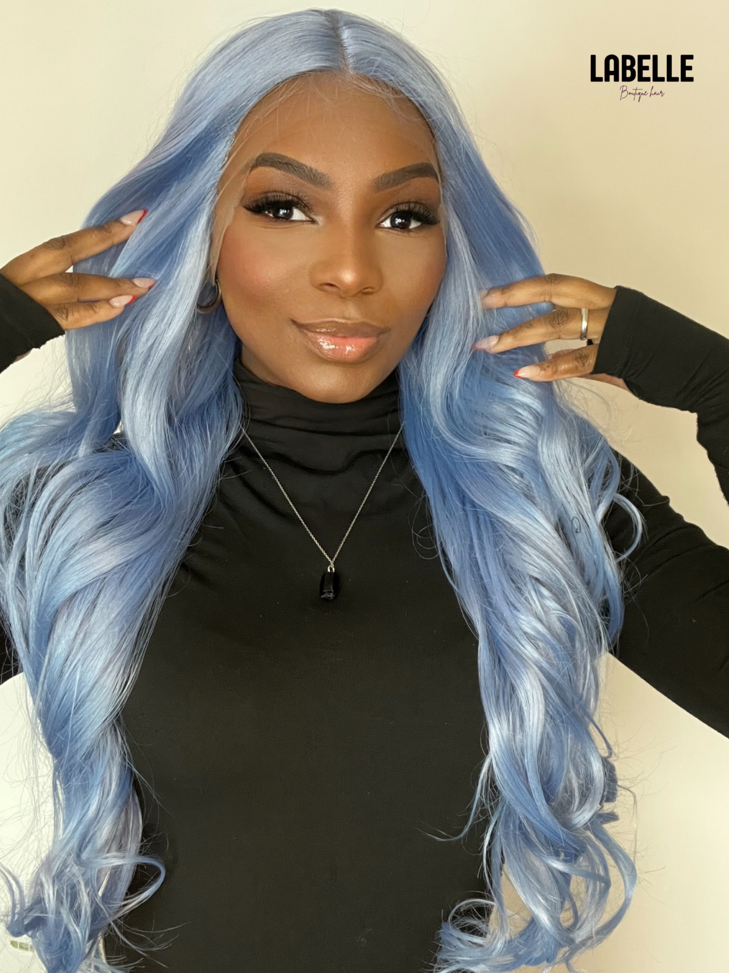 VICTORIA Light Blue Synthetic Lace Front Wig Long Soft Hair with Natural Look