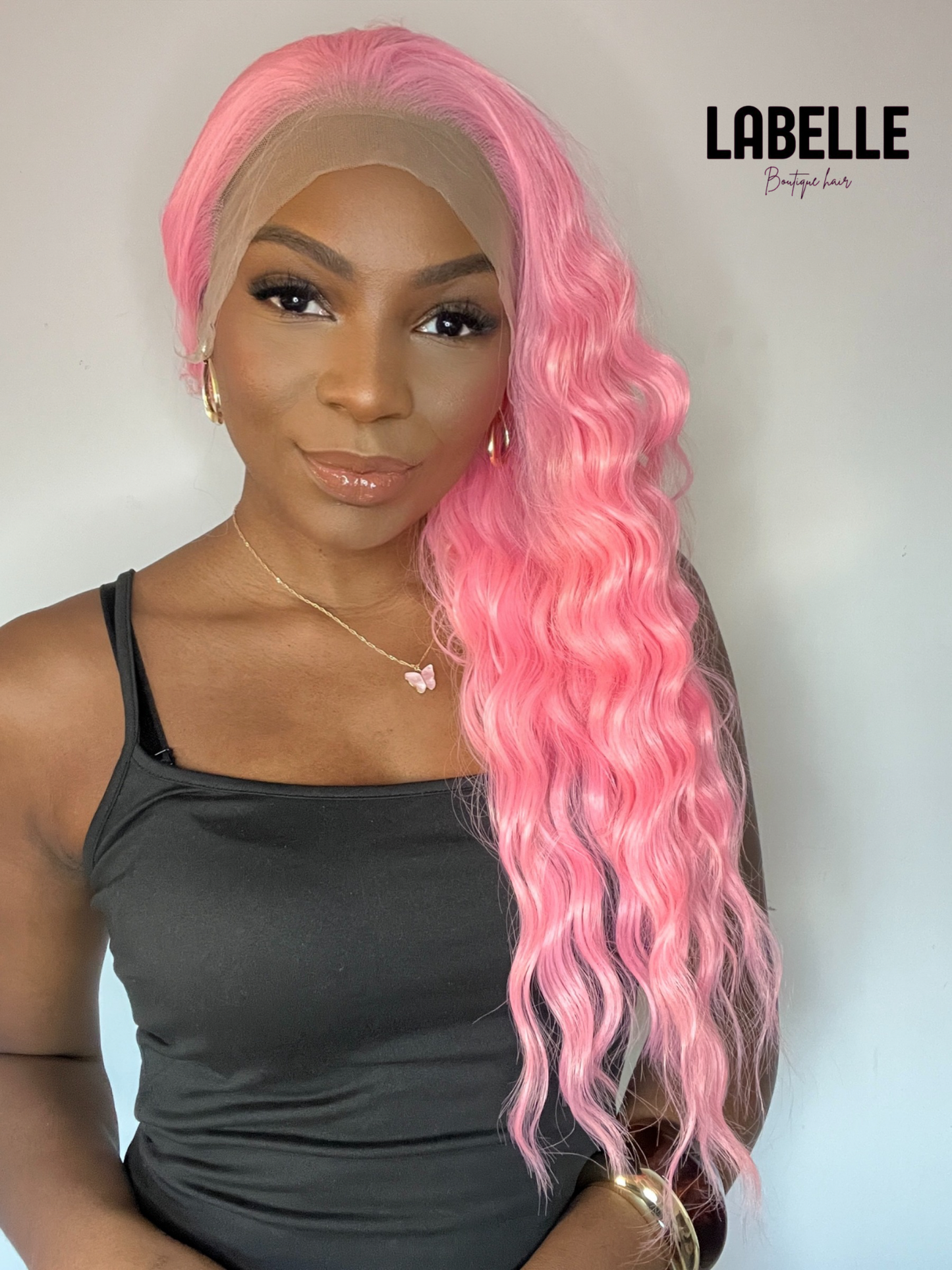 ZAFIRA  Synthetic Wig Pink Hair Natural Wave Lace Front Wig Cosplay Party