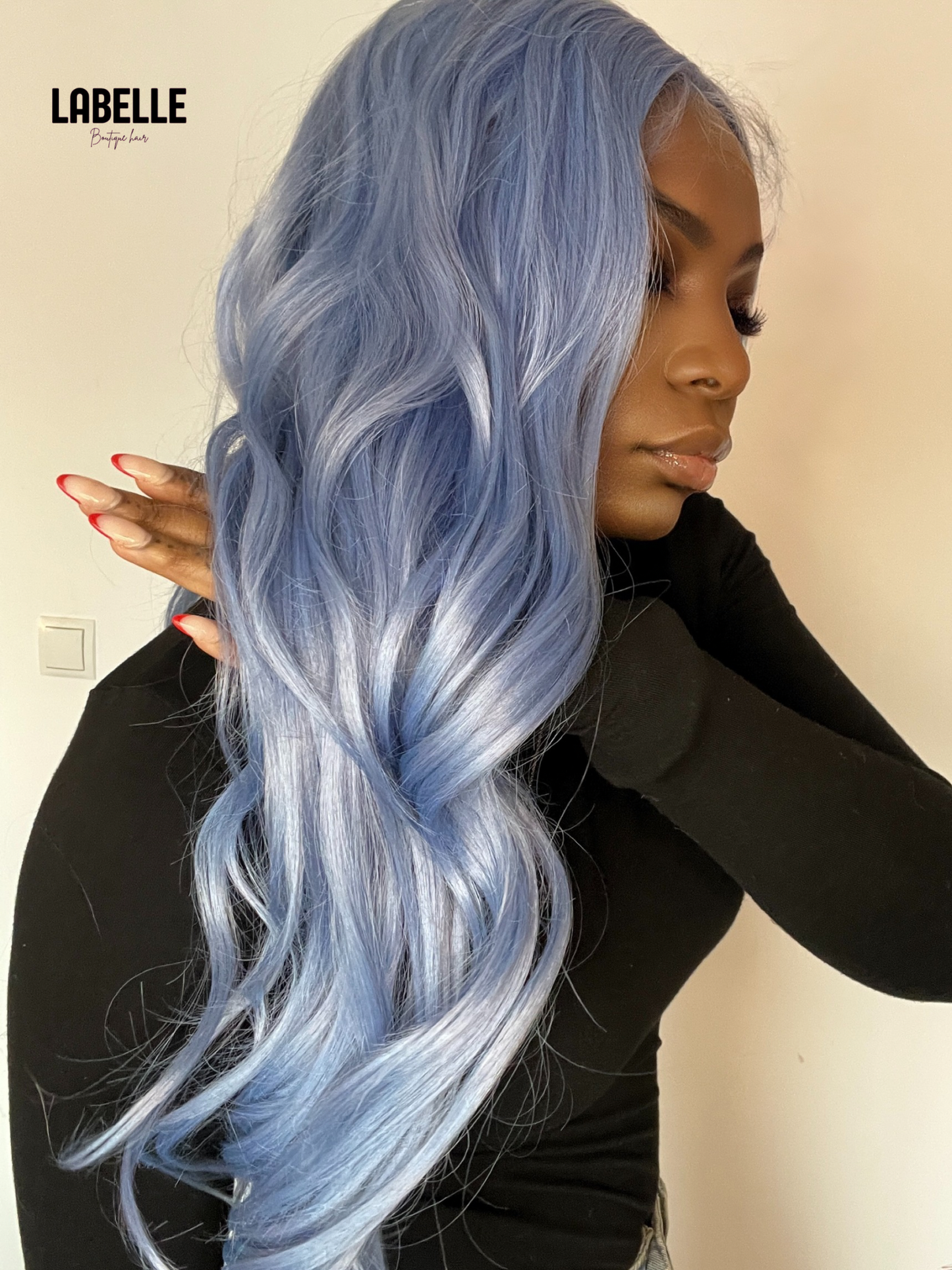 VICTORIA Light Blue Synthetic Lace Front Wig Long Soft Hair with Natural Look