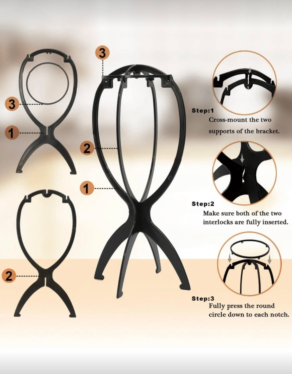 2PCS Wig Stand Portable Wig Stand Collapsible Wig Holder Wig