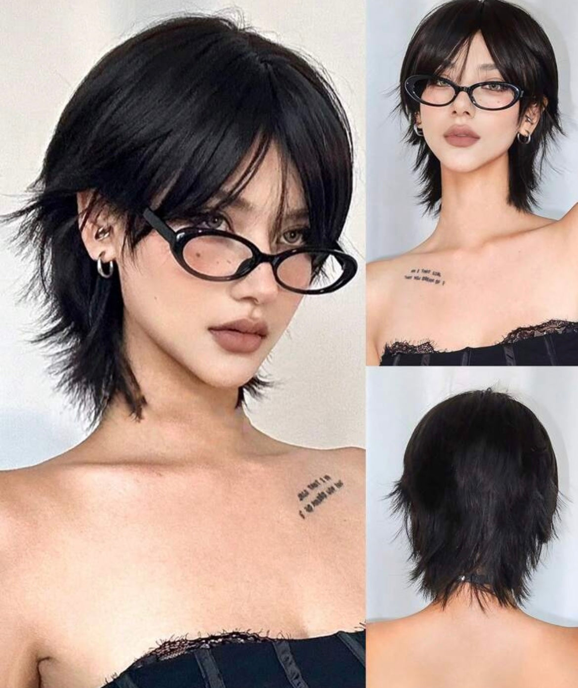 Short Mullet Head Wigs With Bangs Synthetic Straight Hair Wig For Daily Party Cosplay Wigs