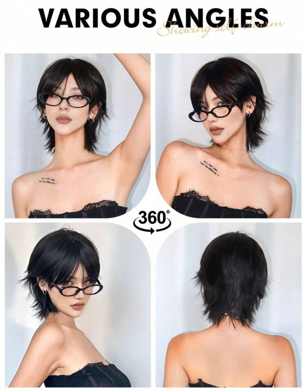 Short Mullet Head Wigs With Bangs Synthetic Straight Hair Wig For Daily Party Cosplay Wigs