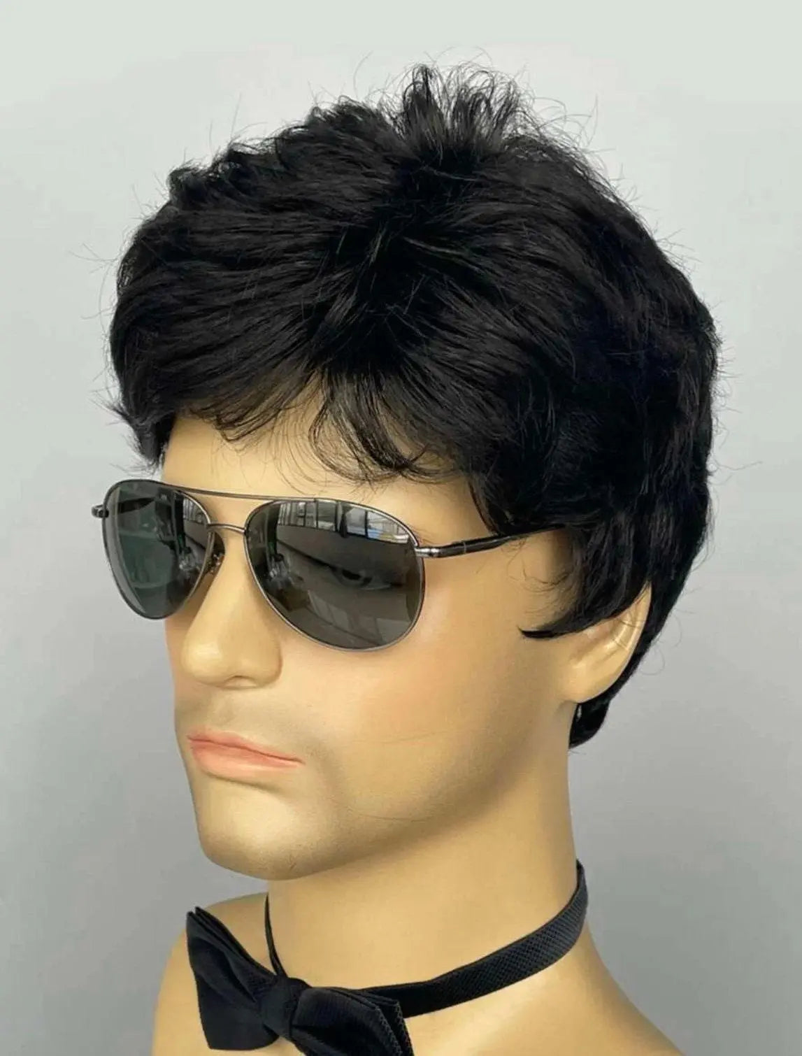 Men Short Curly Synthetic Black Wig With Bangs - Labelle Boutique Hair