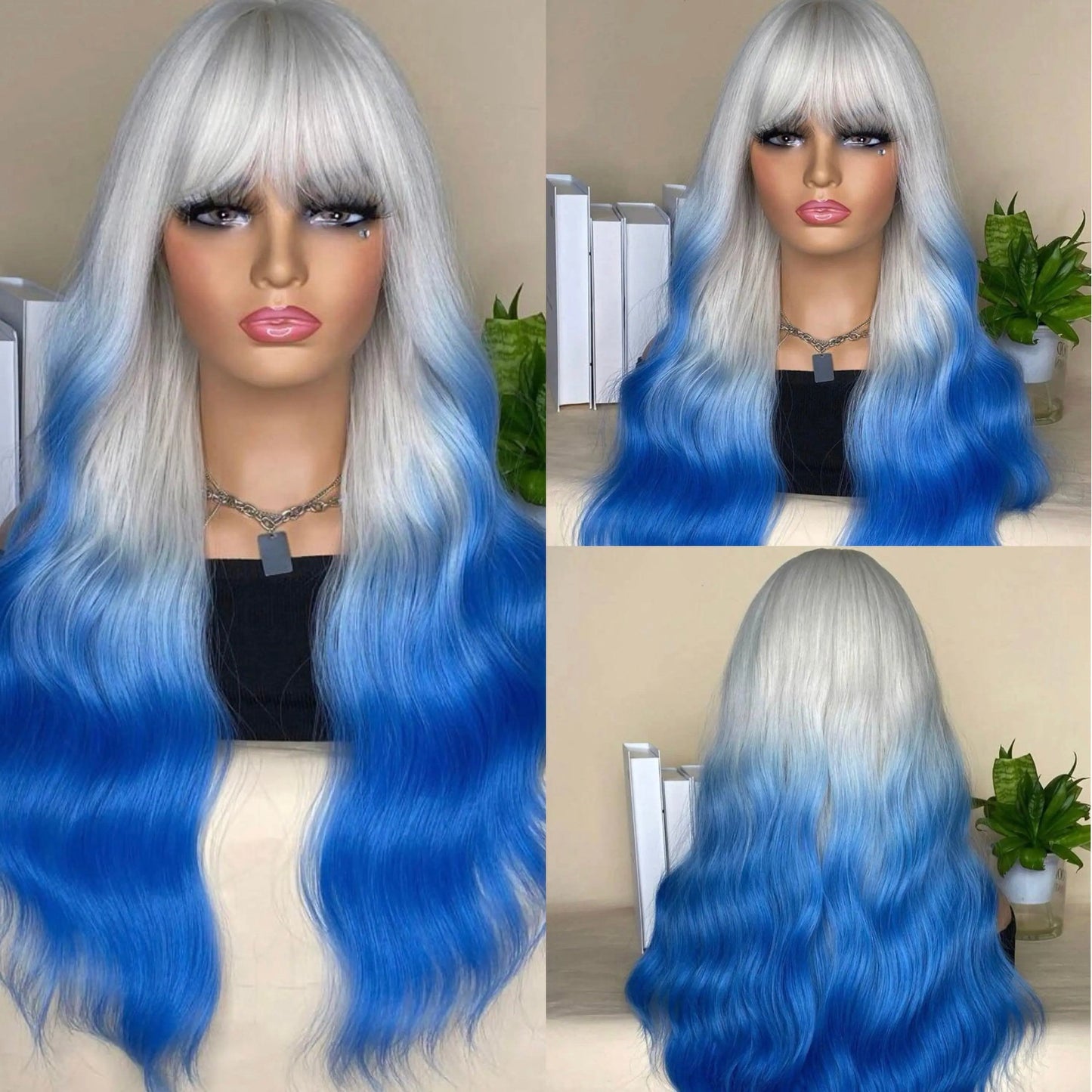 Ombre Long Body Wave Synthetic Wig With Bangs - Labelle Boutique Hair