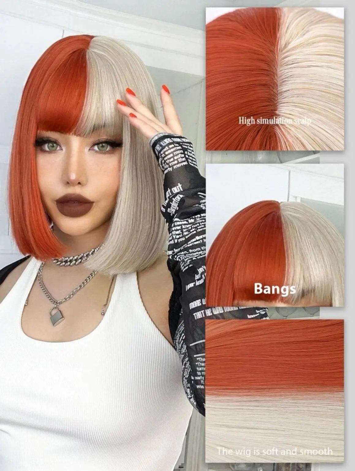 Two Tone Bob Short Straight Synthetic Wig With Bangs - Labelle Boutique Hair