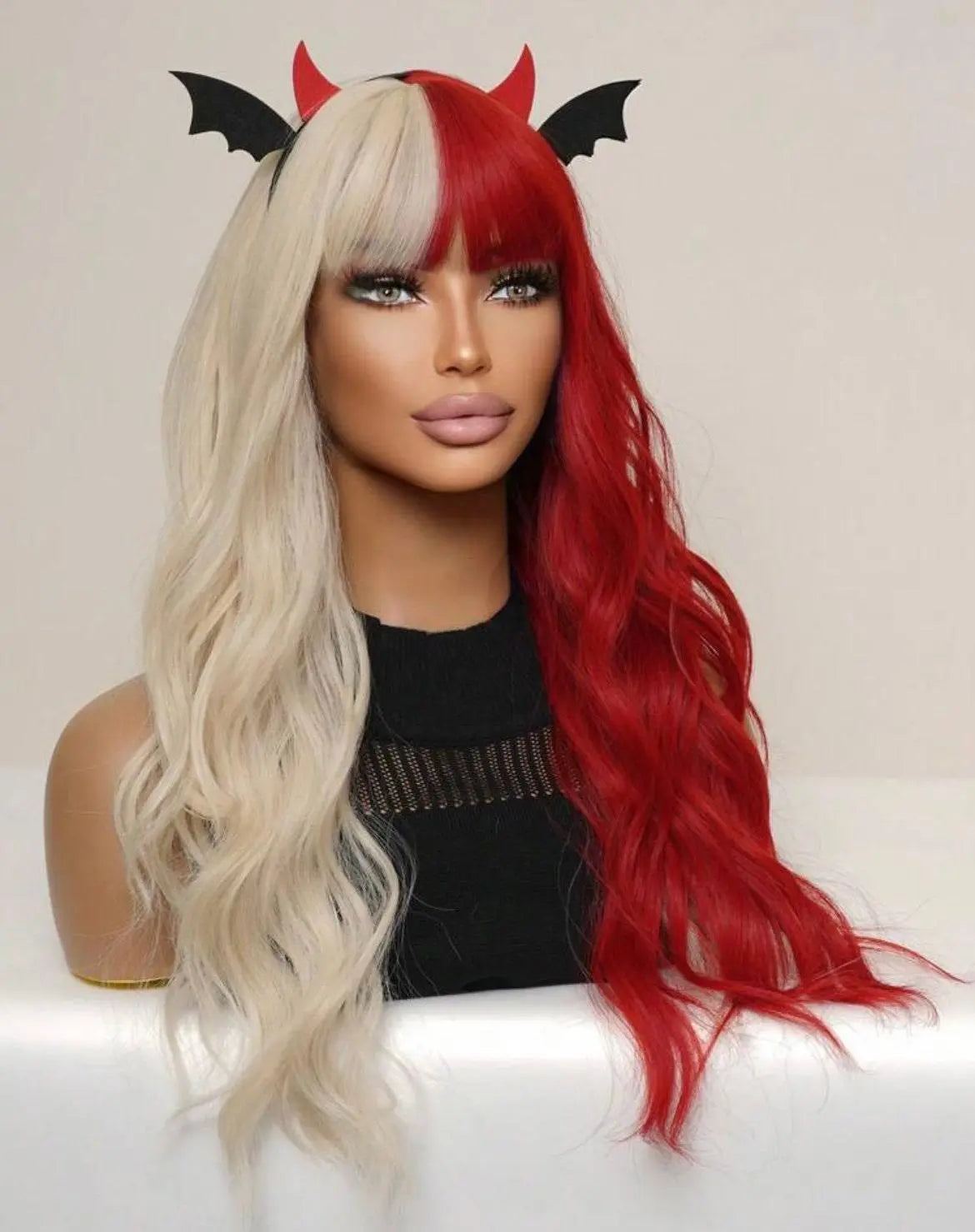 Halloween Wig with Bangs Red Gold Long Curly Hair Wavy Wig Synthetic Wig Cosplay - Labelle Boutique Hair