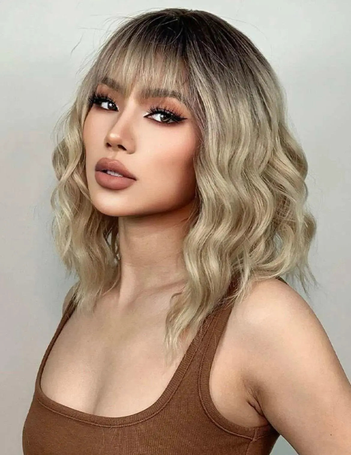 HAIRCUBE Multi-Color Short Wavy Wigs with Bangs Natural Looking Synthetic Wig - Labelle Boutique Hair