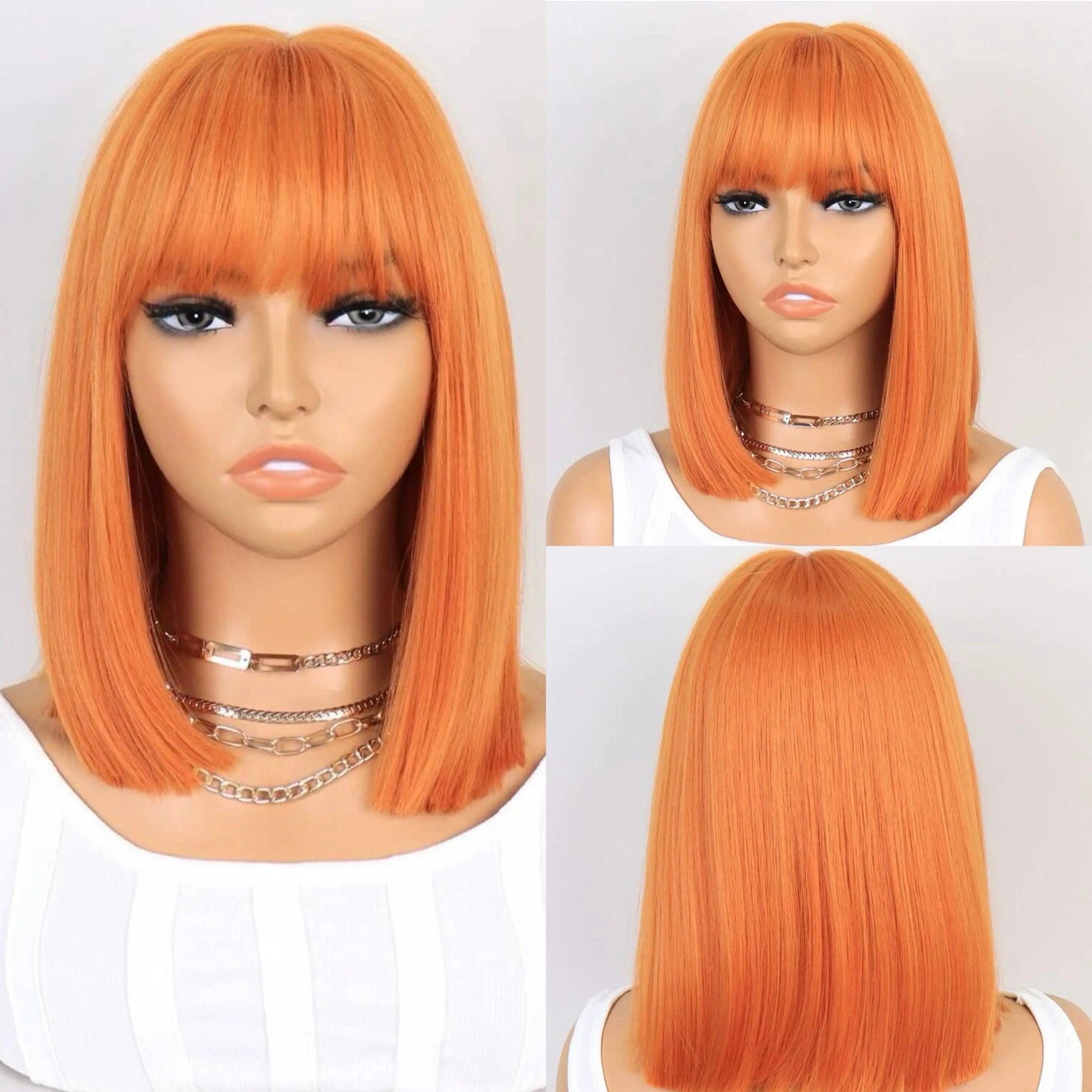 Short Straight Bob Synthetic Wig With Bangs - Labelle Boutique Hair