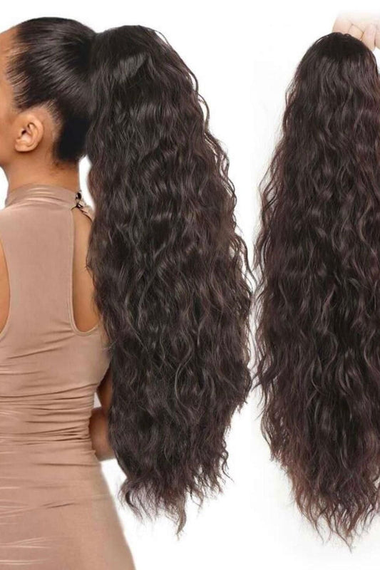 Long Brown Curly Ponytail Extension Synthetic Long Clip in Ponytail - Labelle Boutique Hair