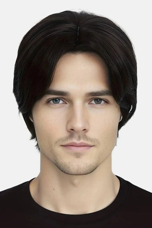 Black Middle Part Mens Wig Short Wig Straight Men's Wig Natural Synthetic - Labelle Boutique Hair wigs  Black Middle Part Mens Wig Short Wig Straight Men's Wig Natural Synthetic 