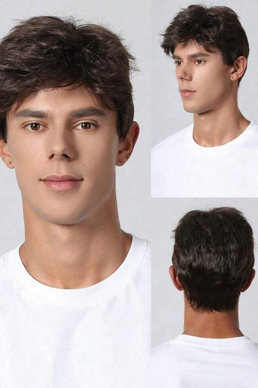 Mens Short Wigs Dark Brown Wig Synthetic Wigs Natural Hair Wigs Short Curly Mens Wig - Labelle Boutique Hair wigs  Mens Short Wigs Dark Brown Wig Synthetic Wigs Natural Hair Wigs Short Curly Mens Wig 