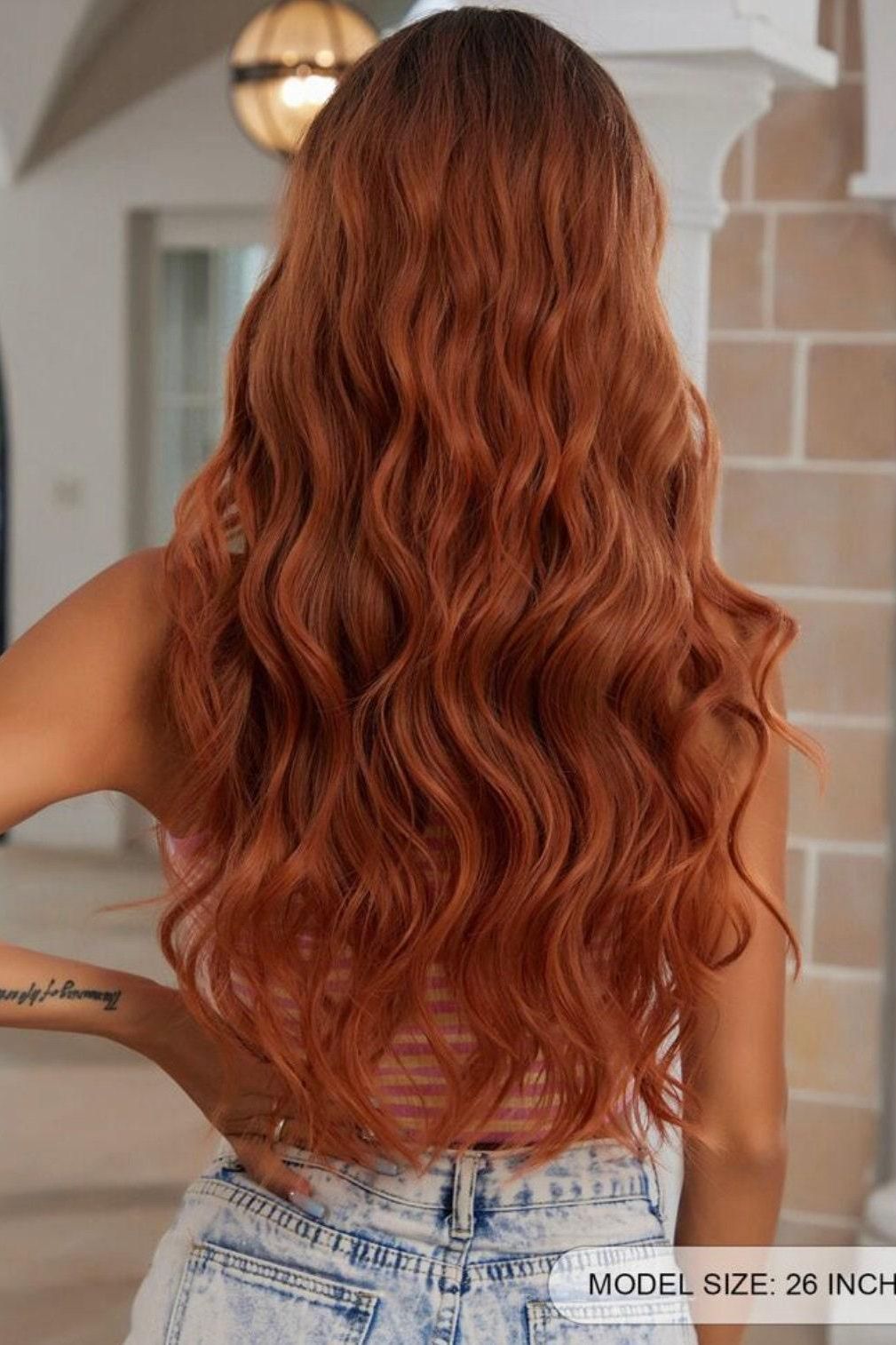 Orange Butterfly Haircut Long Curly Wigs With Bangs Synthetic Fiber Wigs - Labelle Boutique Hair   Orange Butterfly Haircut Long Curly Wigs With Bangs Synthetic Fiber Wigs 